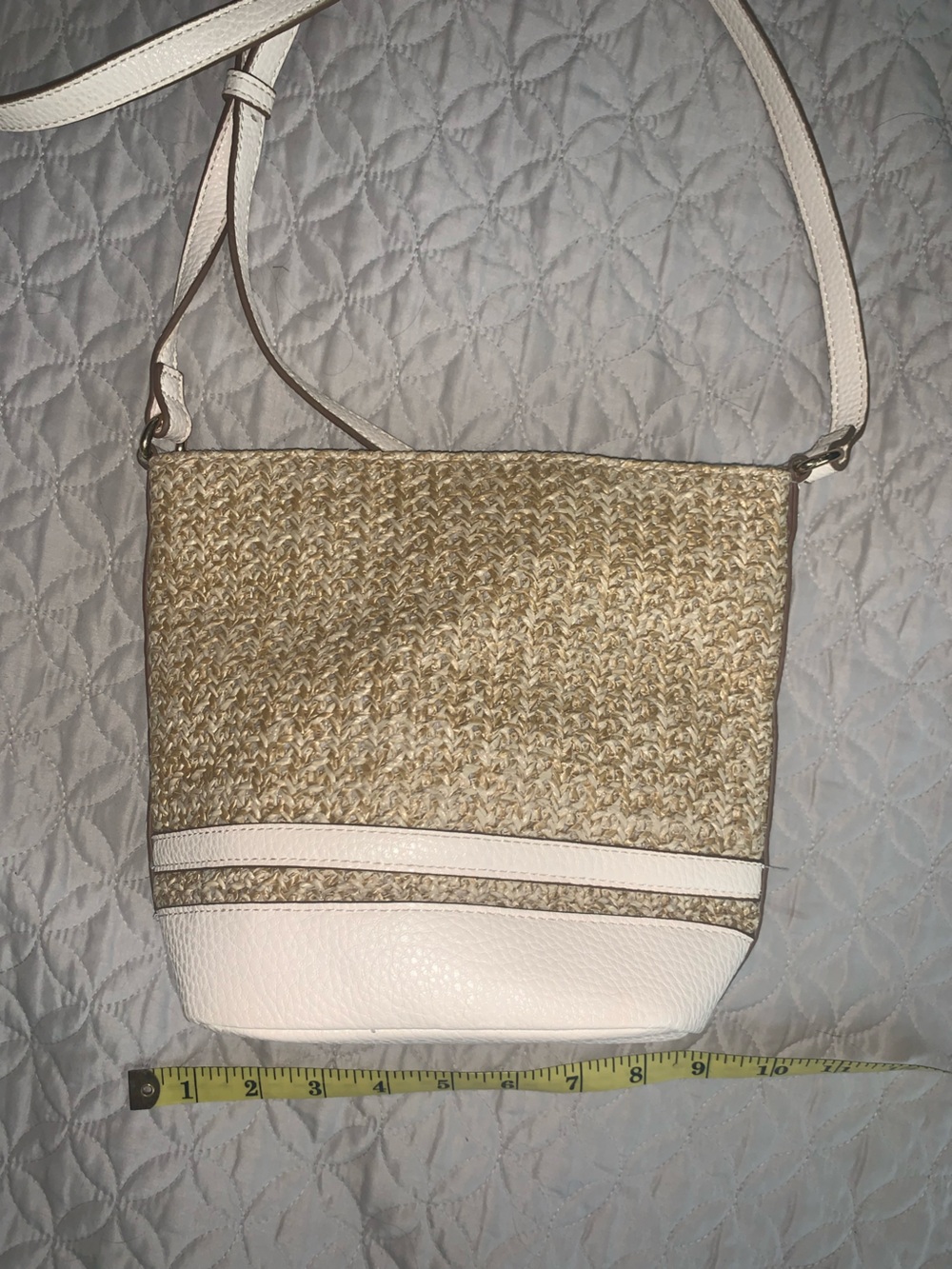 Woven Straw Crossbody Bag with White Trim - Anne Klein